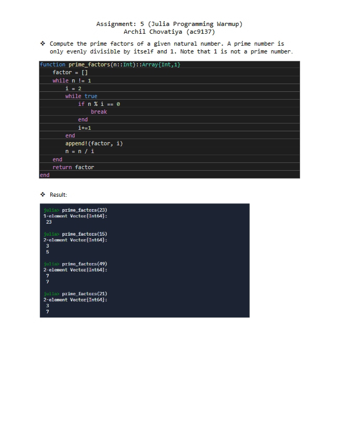 Warmup for Julia Programming Assignment 5