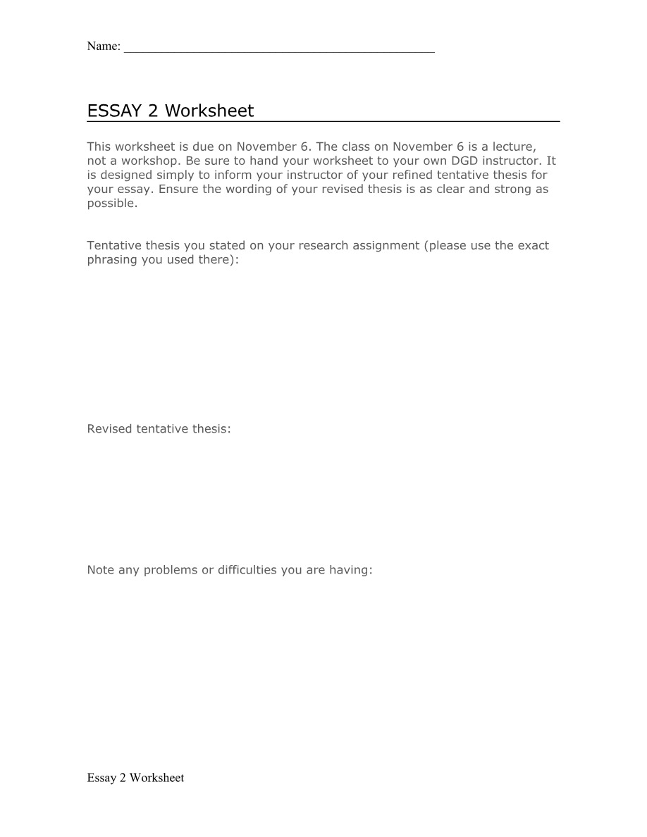 Worksheet for Essay 2
