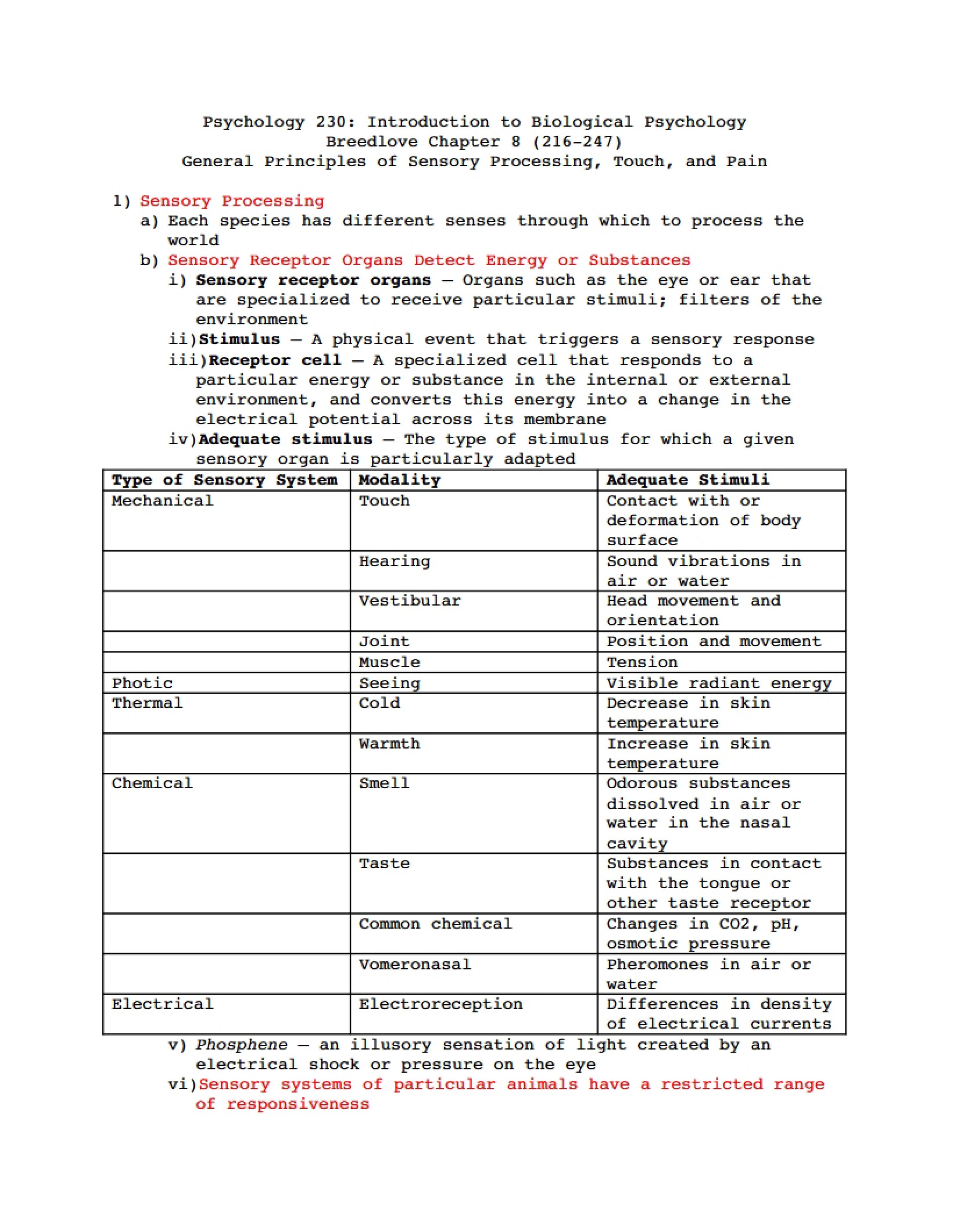 Biopsychology Chapter 8