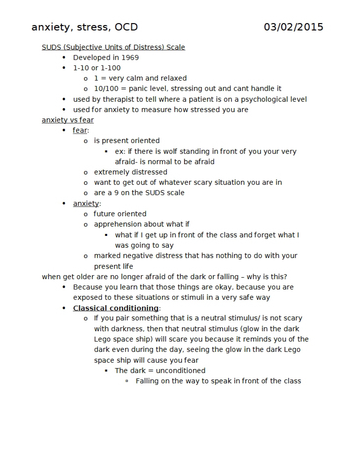 Subjective Units of Distress Scale (SUDS)
