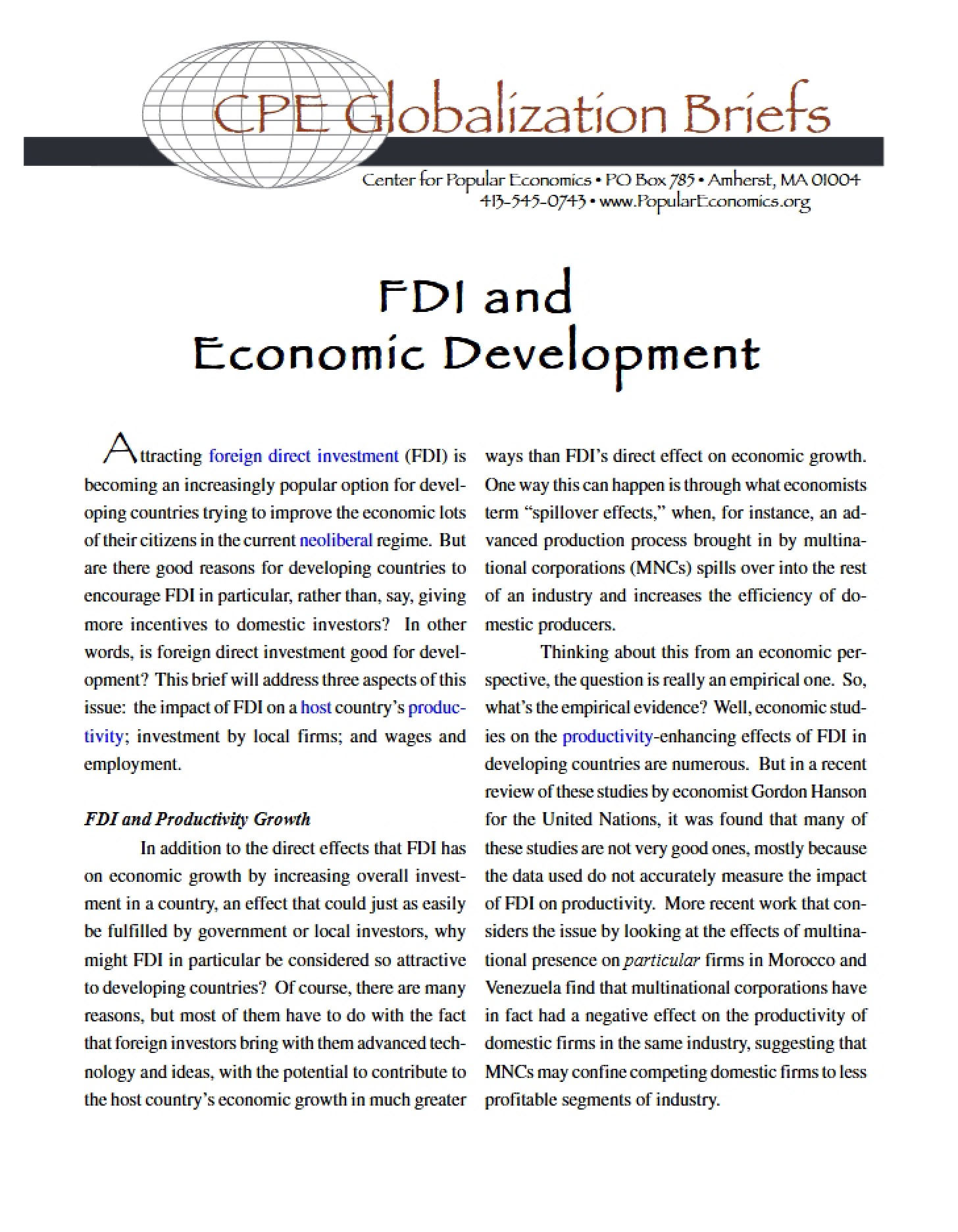 Economic Development and FDI