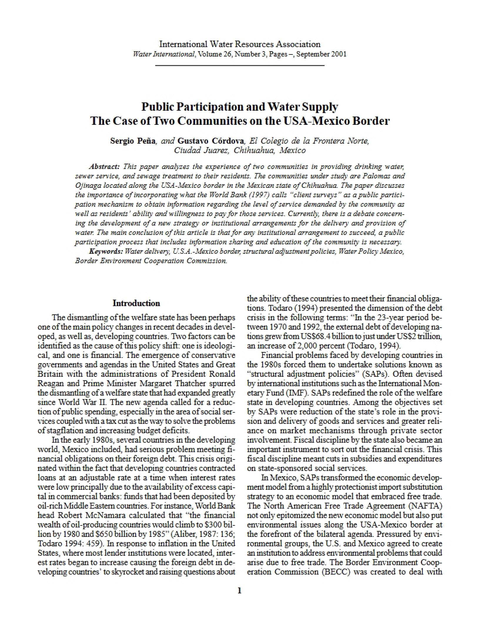 USA-Mexico Border Water Supply Public Participation Case Study