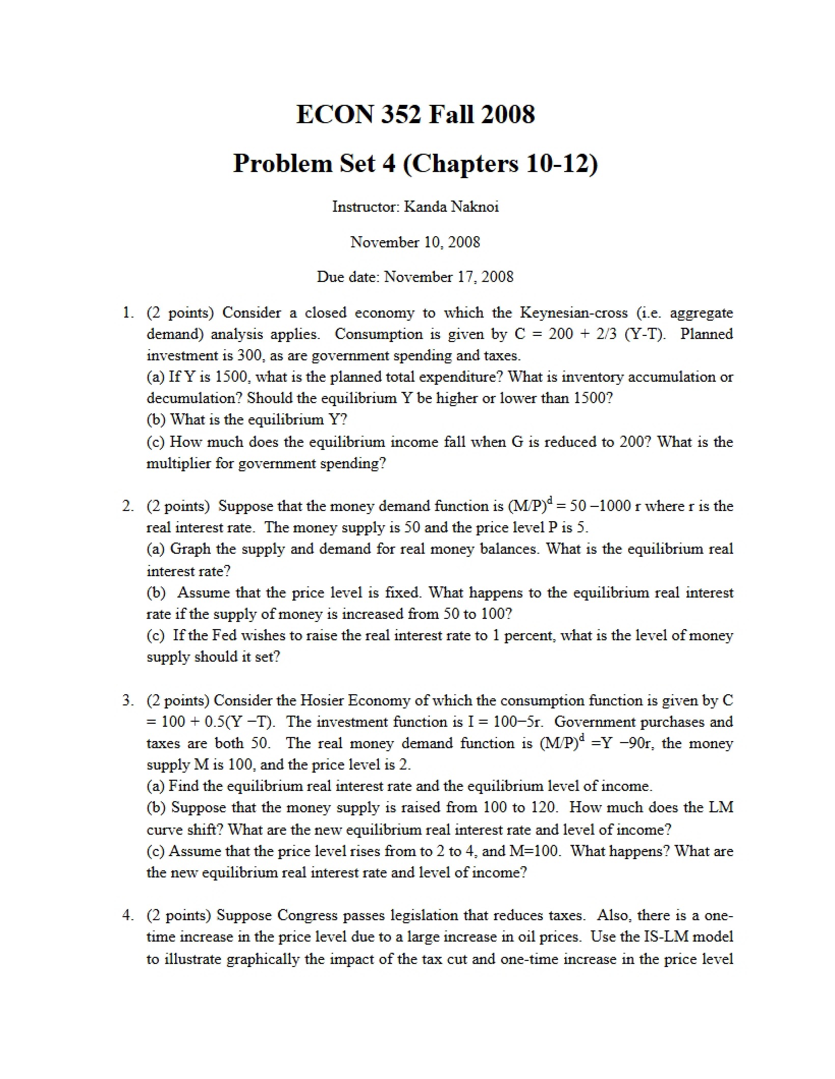 Fourth Problem Set