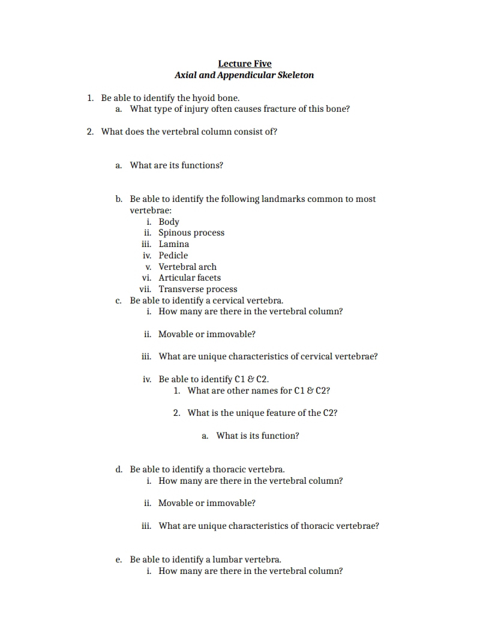 Lecture 5 Objectives