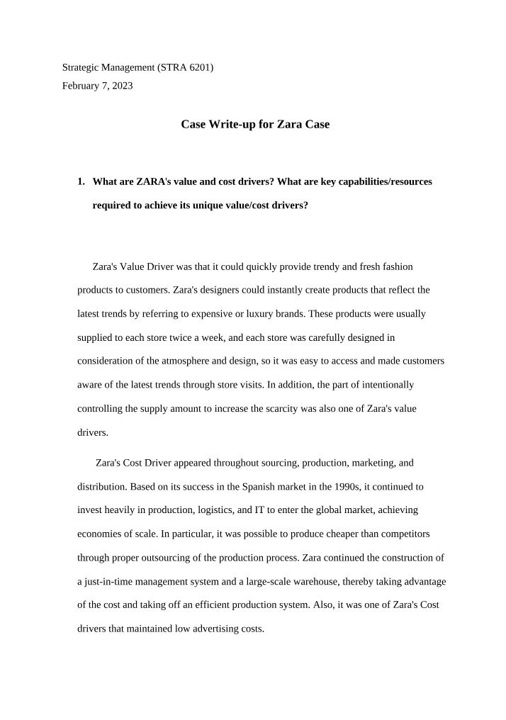 Case Write-ups for Zara