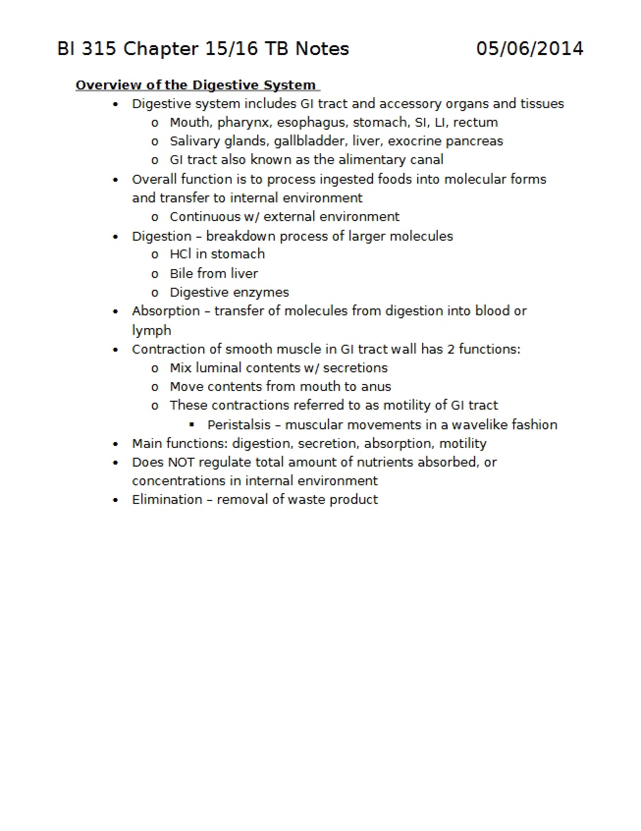 Overview of the Digestive System