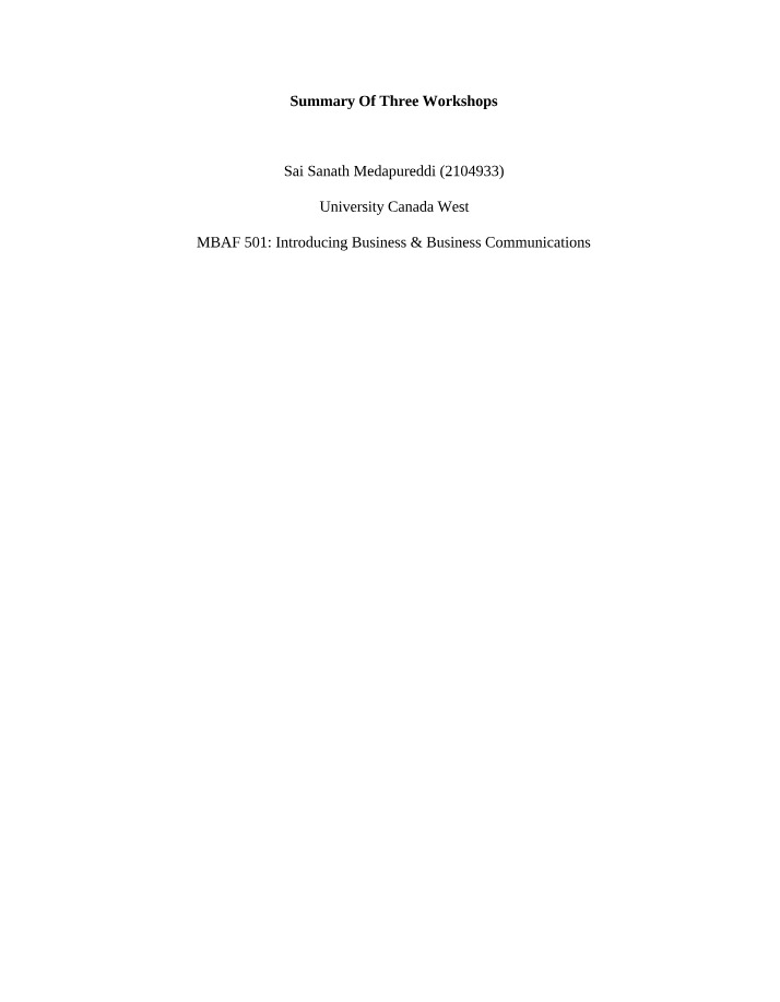 Workshop 501 Summary