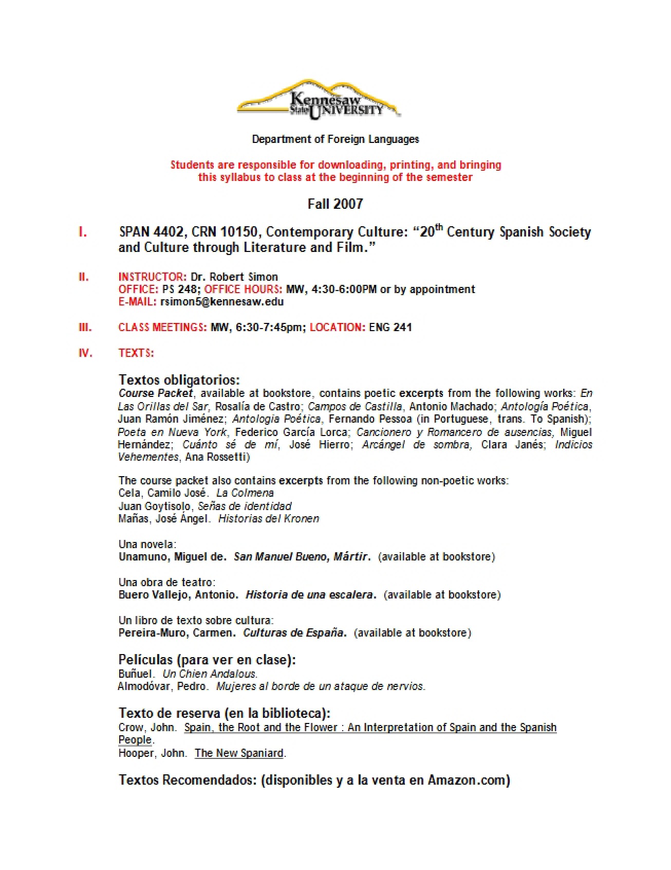 Course Guide for Contemporary Culture