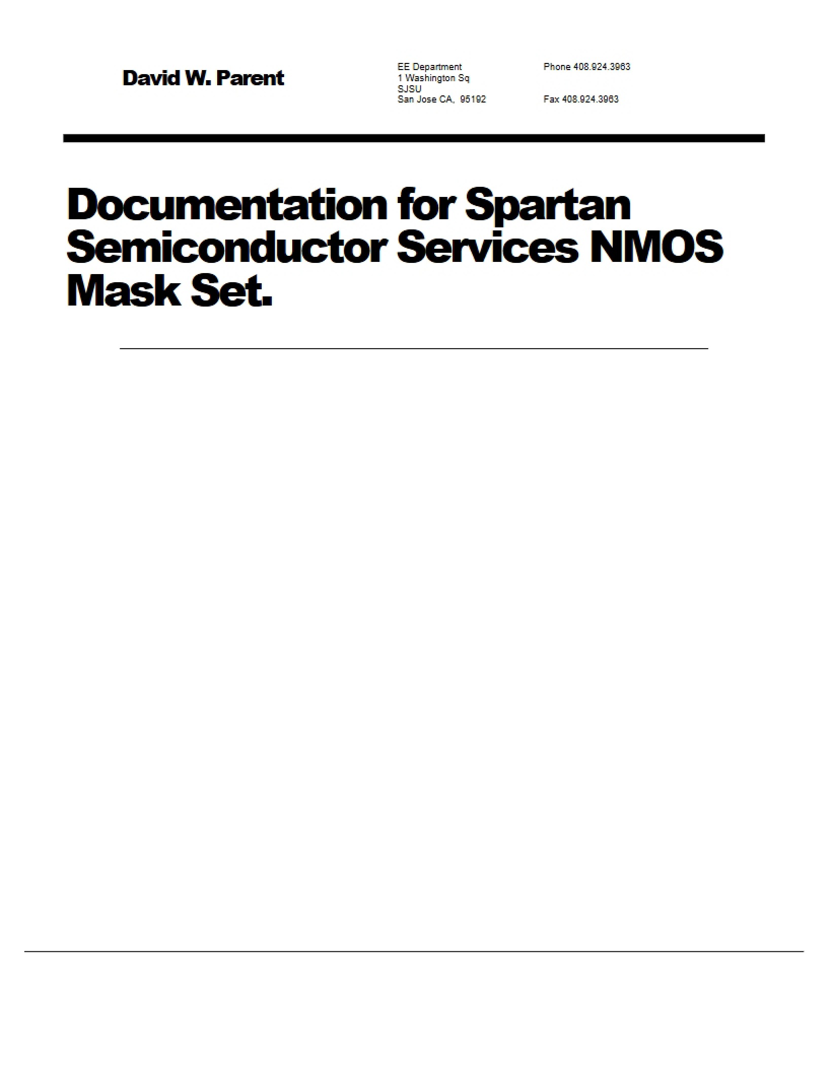 NMOS Mask Set by Spartan Semiconductor
