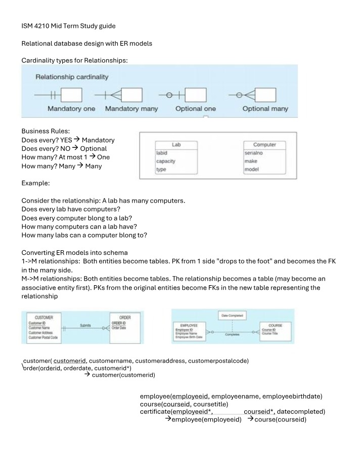 Relational Database Design - Cardinality and ER Models