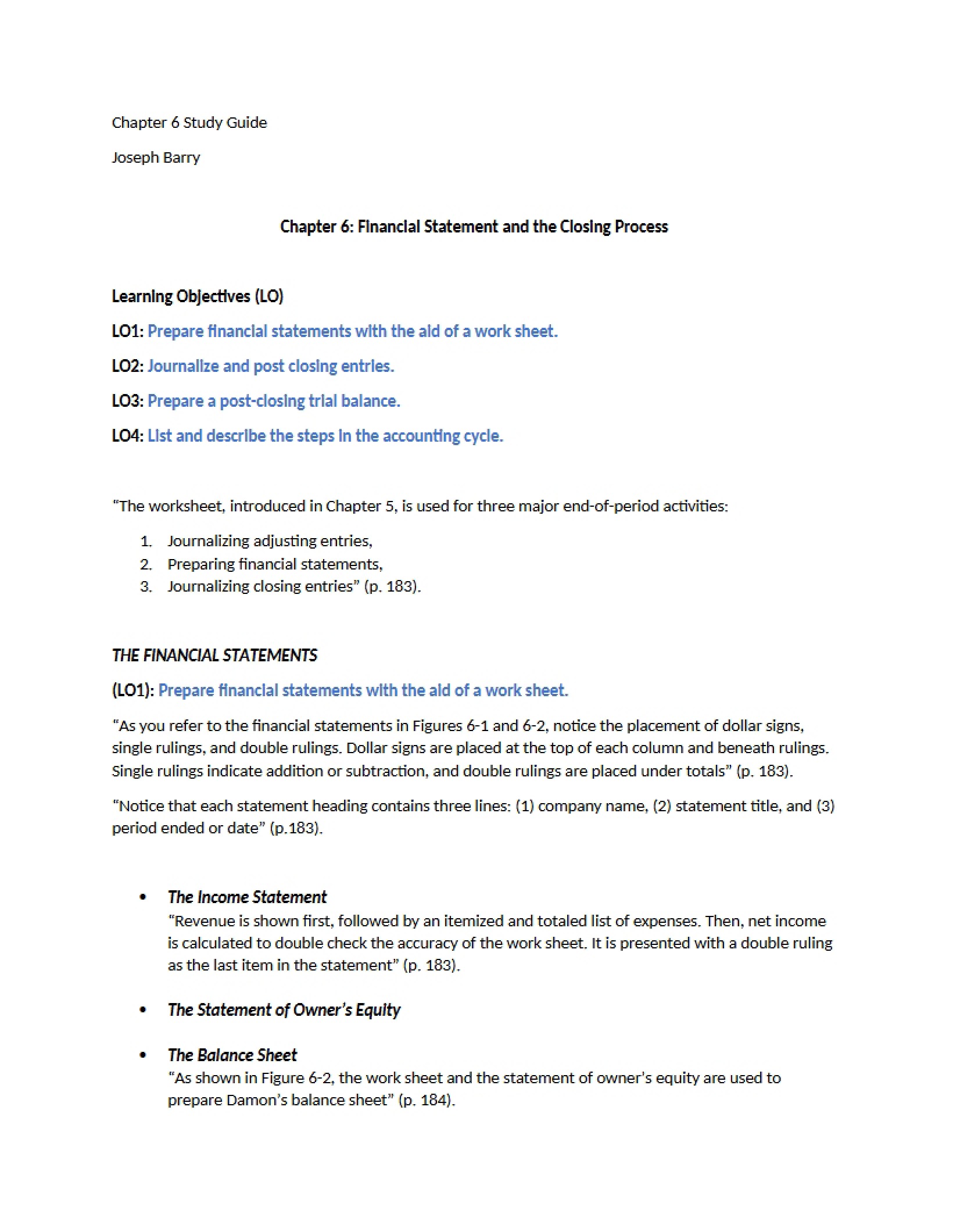 Closing Process and Financial Statements Chapter Six