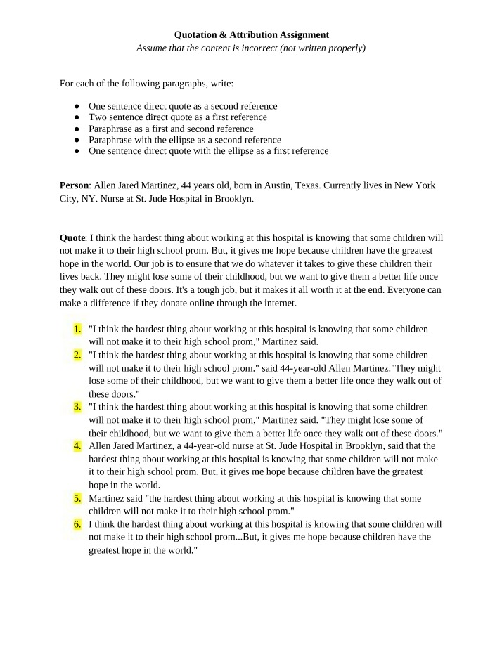 Assignment on Quotation and Attribution