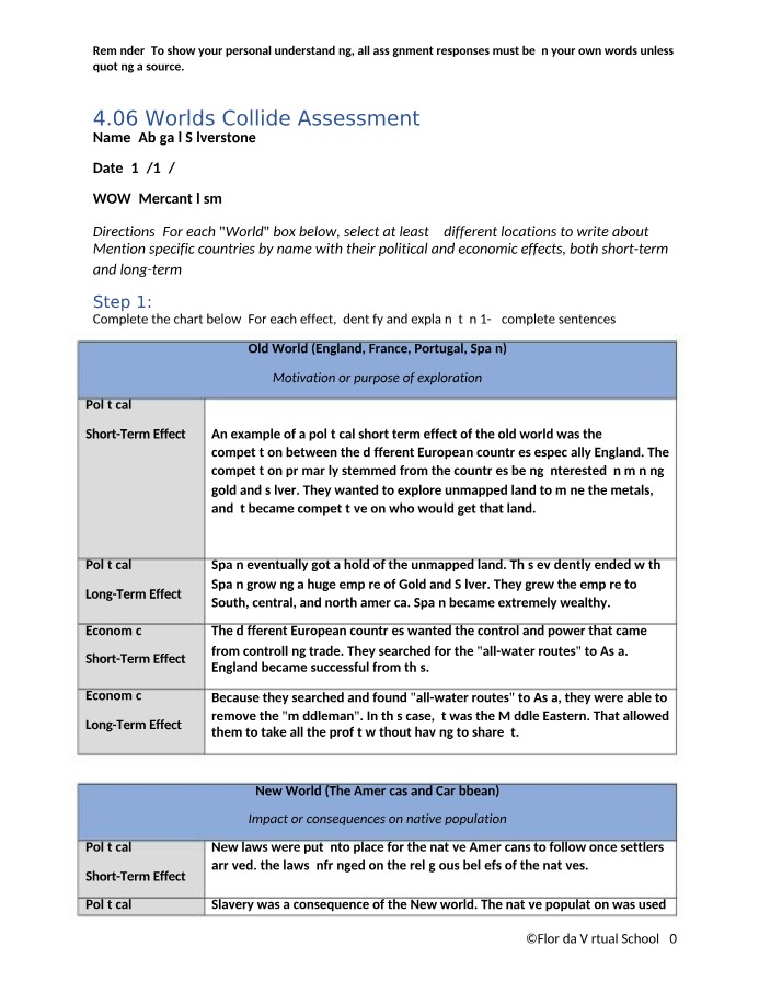 Mercantilism Assessment - 4.06 Worlds Collide