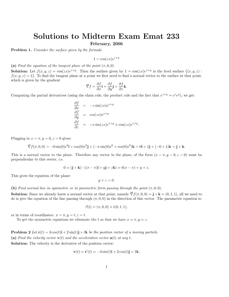 Midterm Exam Solutions - EMAT 233