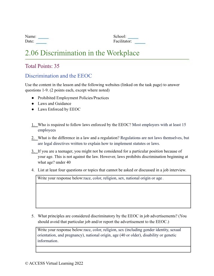 2.06 Workplace Discrimination Assessment
