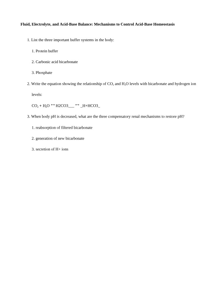 Fluid, Electrolyte, and Acid-Base Balance Questions