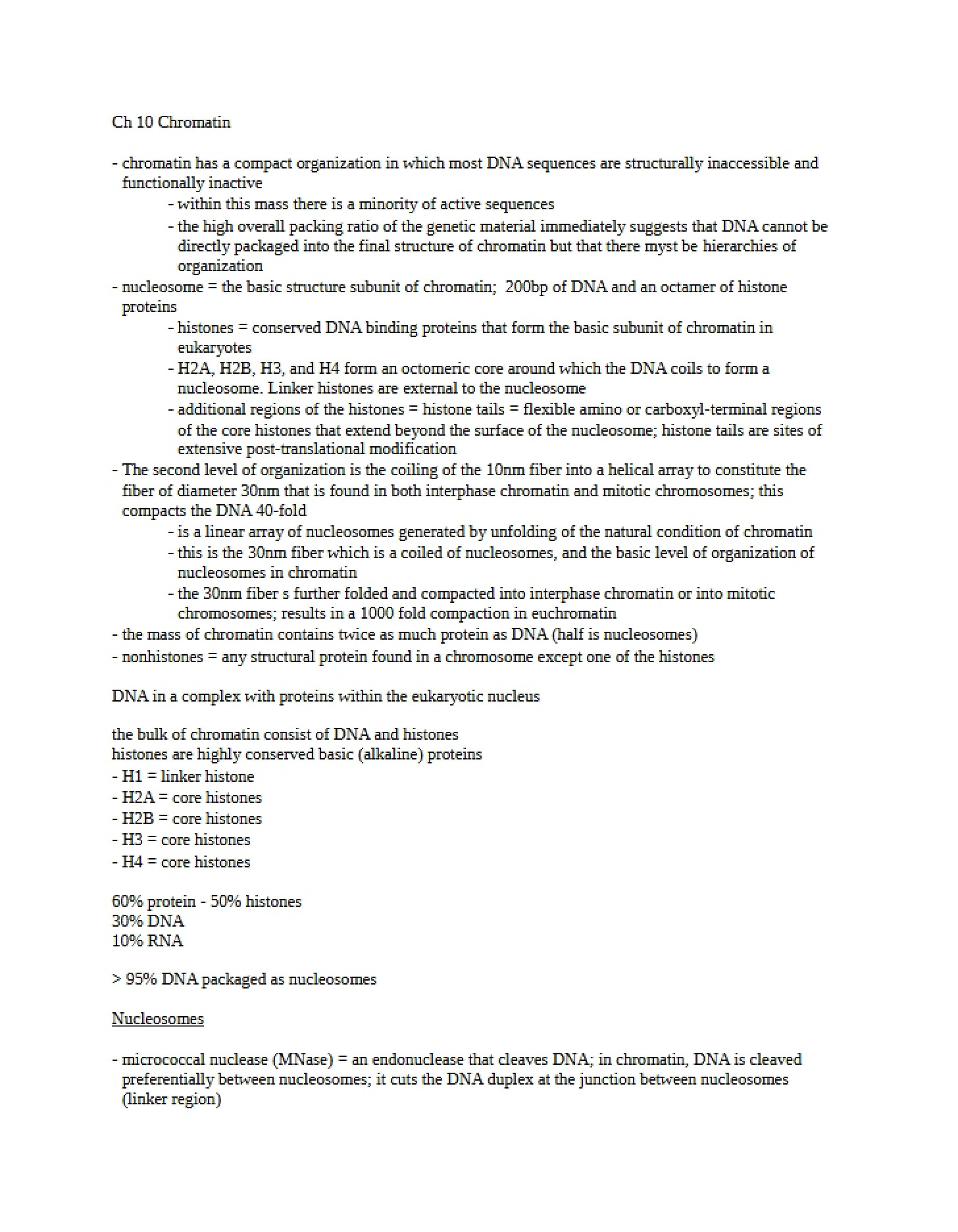 Notes on Chromatin