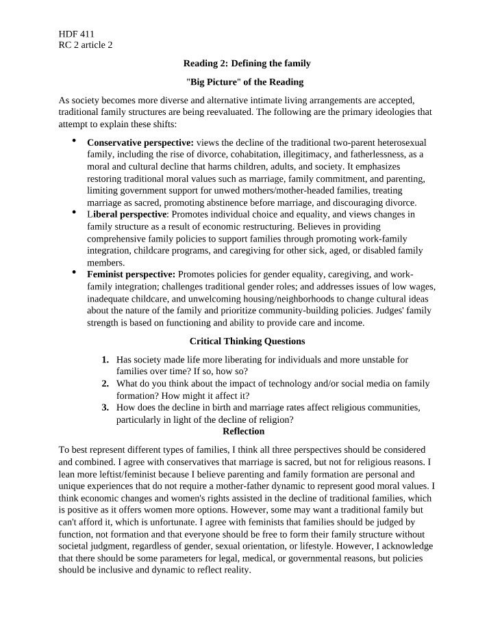 Shifts in Family Structures - Conservative, Liberal, and Feminist Perspectives