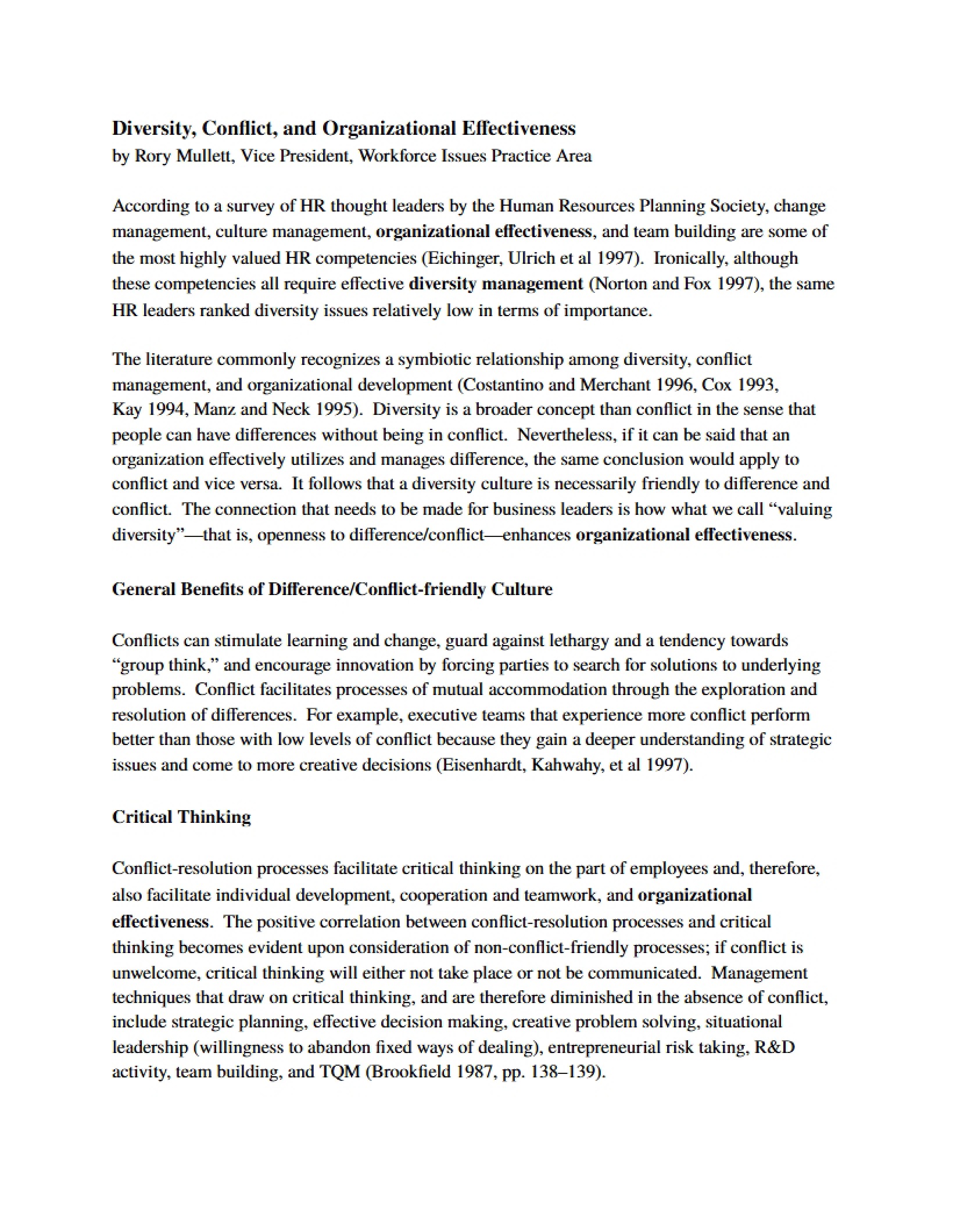 Effectiveness in Organizations Diversity and Conflict