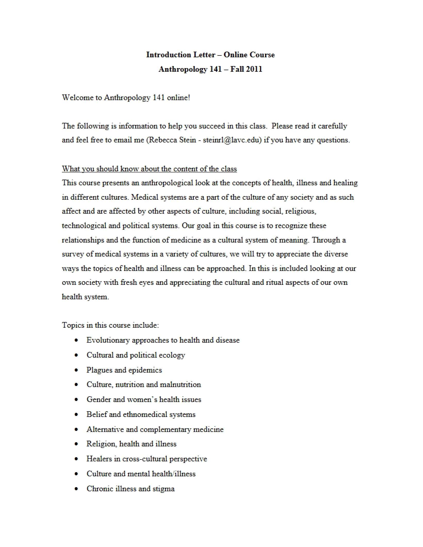 Culture and Illness Online Course Info
