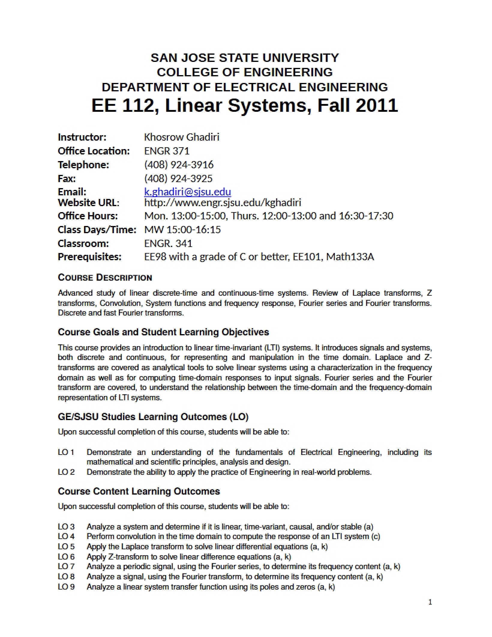 EE 112 Academic Syllabus