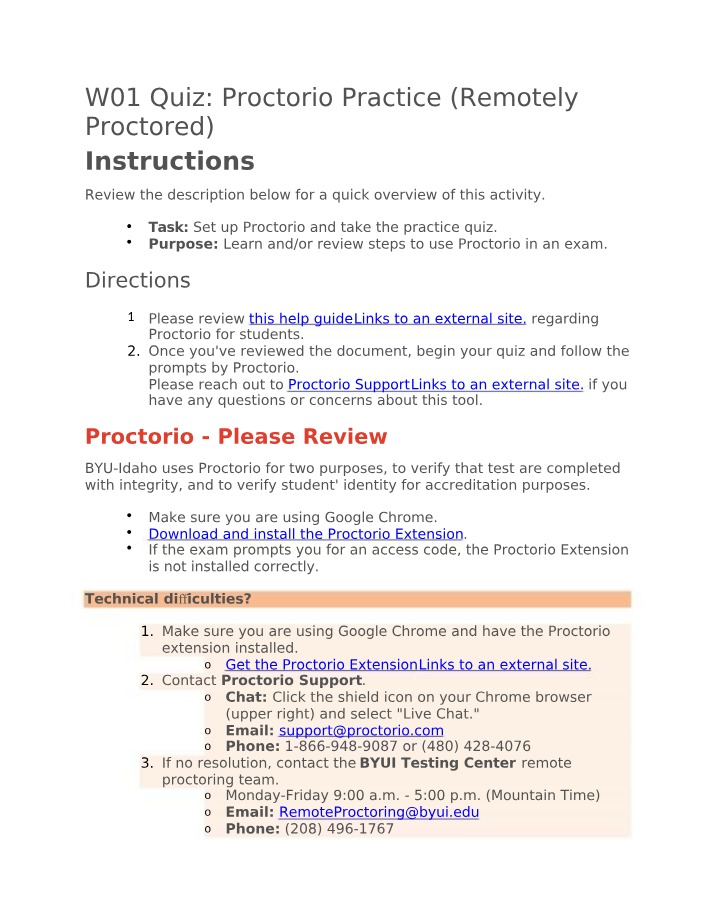 W01 Proctorio Quiz - Practice Instructions