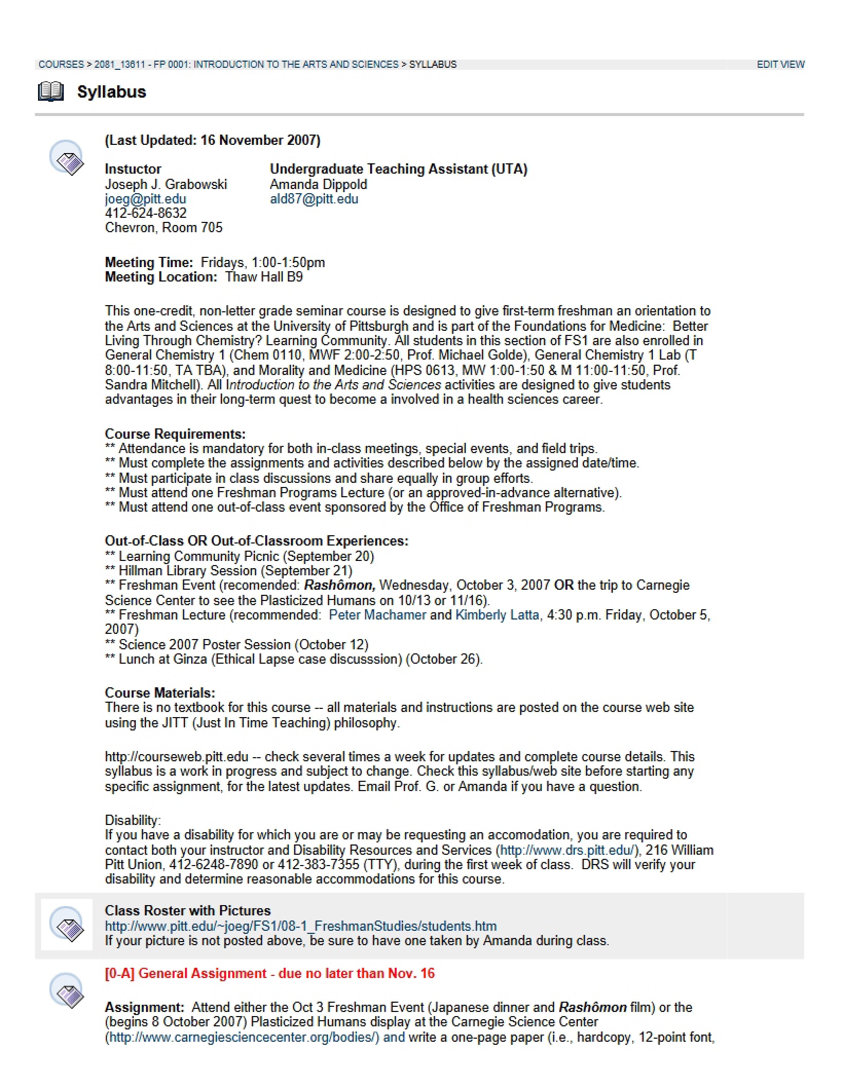 Introduction to Arts and Sciences Syllabus