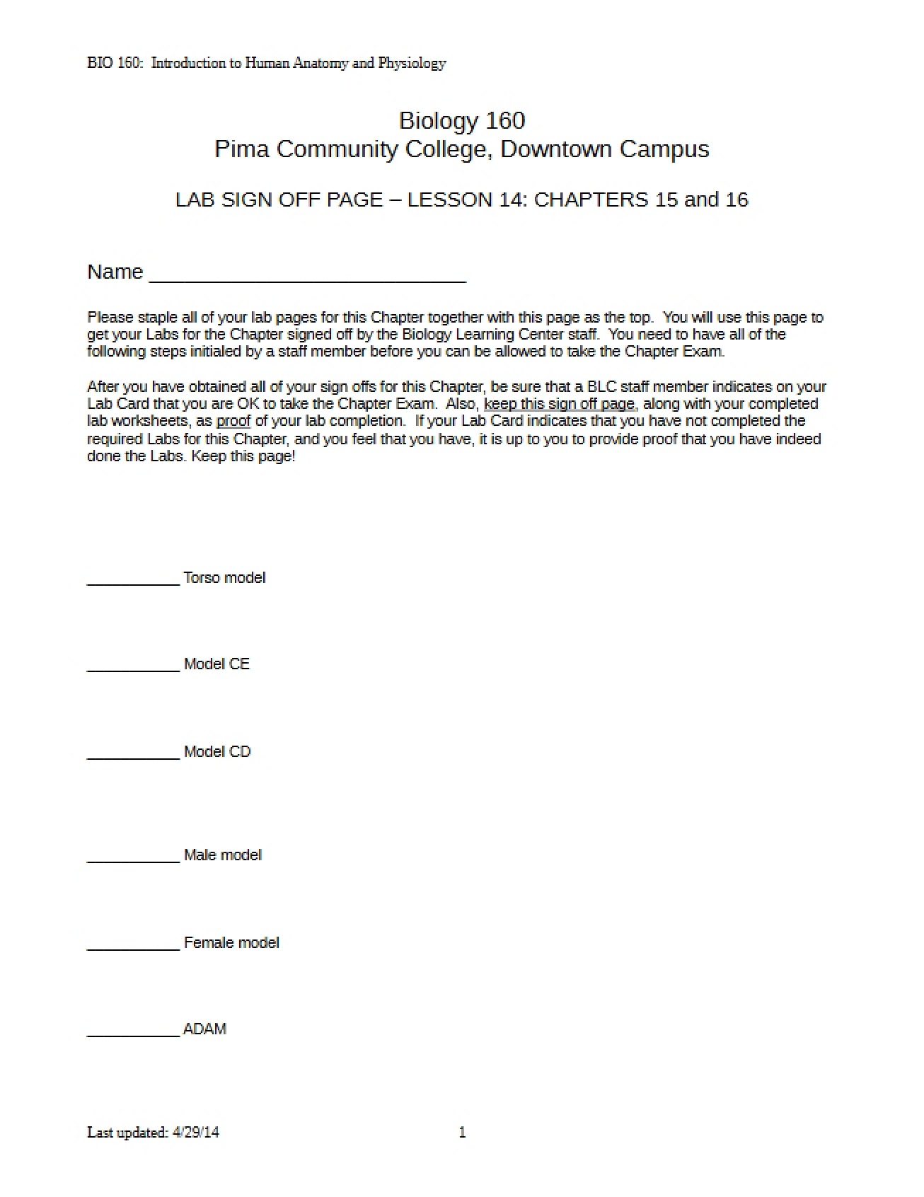Lab Sign-Off Page for Lesson 14 (Chapters 15 and 16)