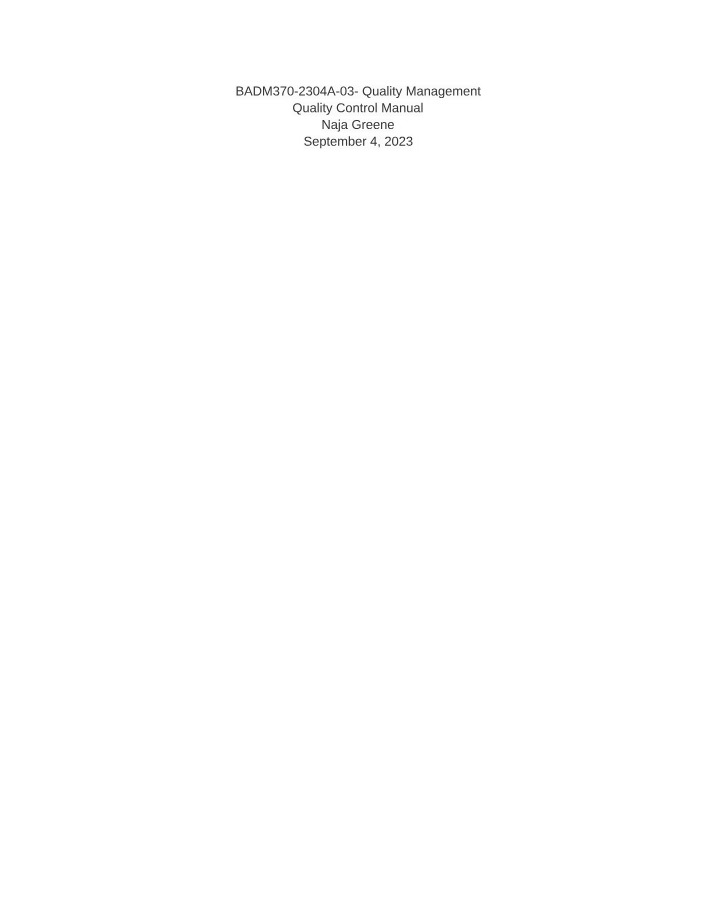 Unit 4 Discussion Board - Quality Management