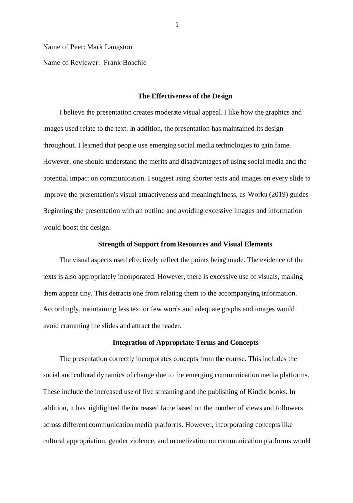 Peer Review Evaluation 1 for Week 4 COM 100