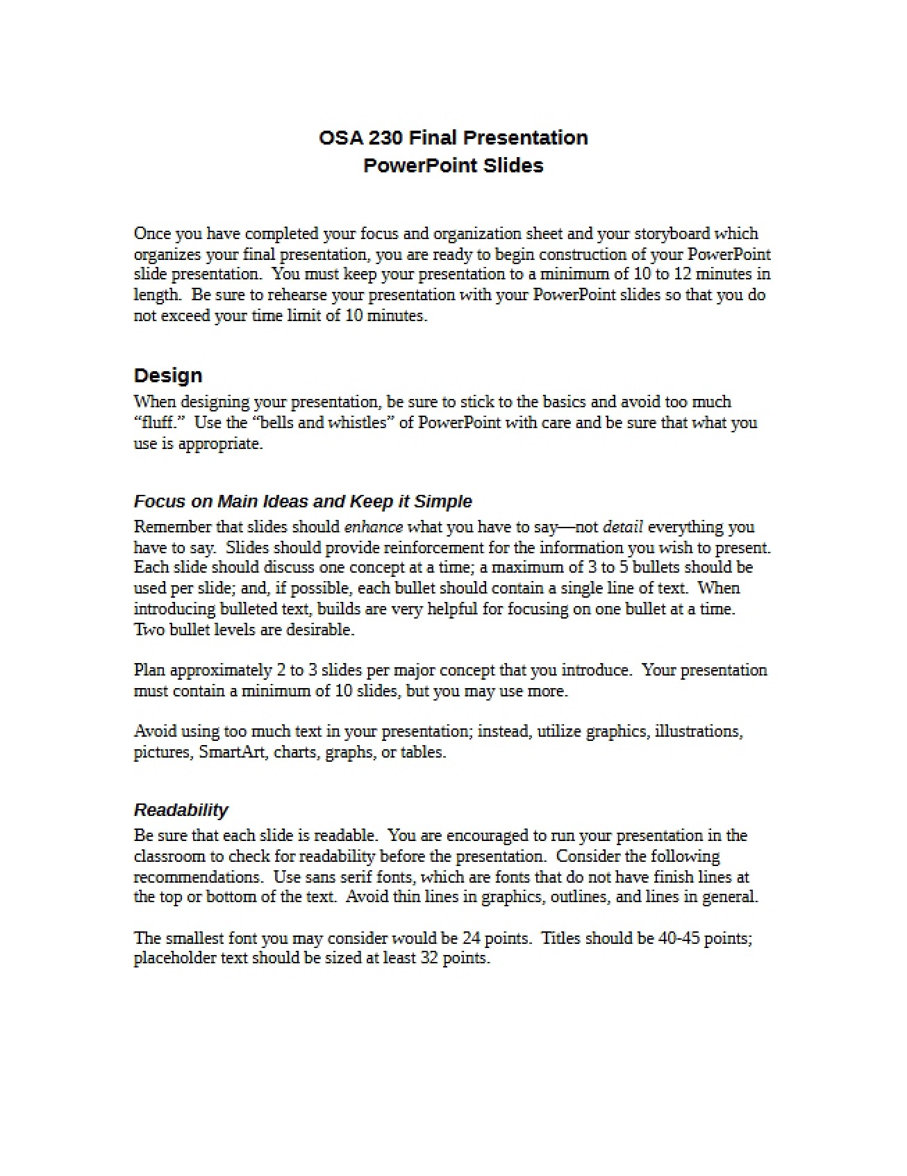 Final Presentation Study Guide