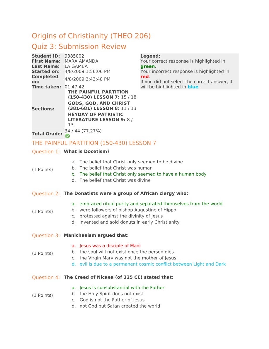 Review of Quiz 3 Submission