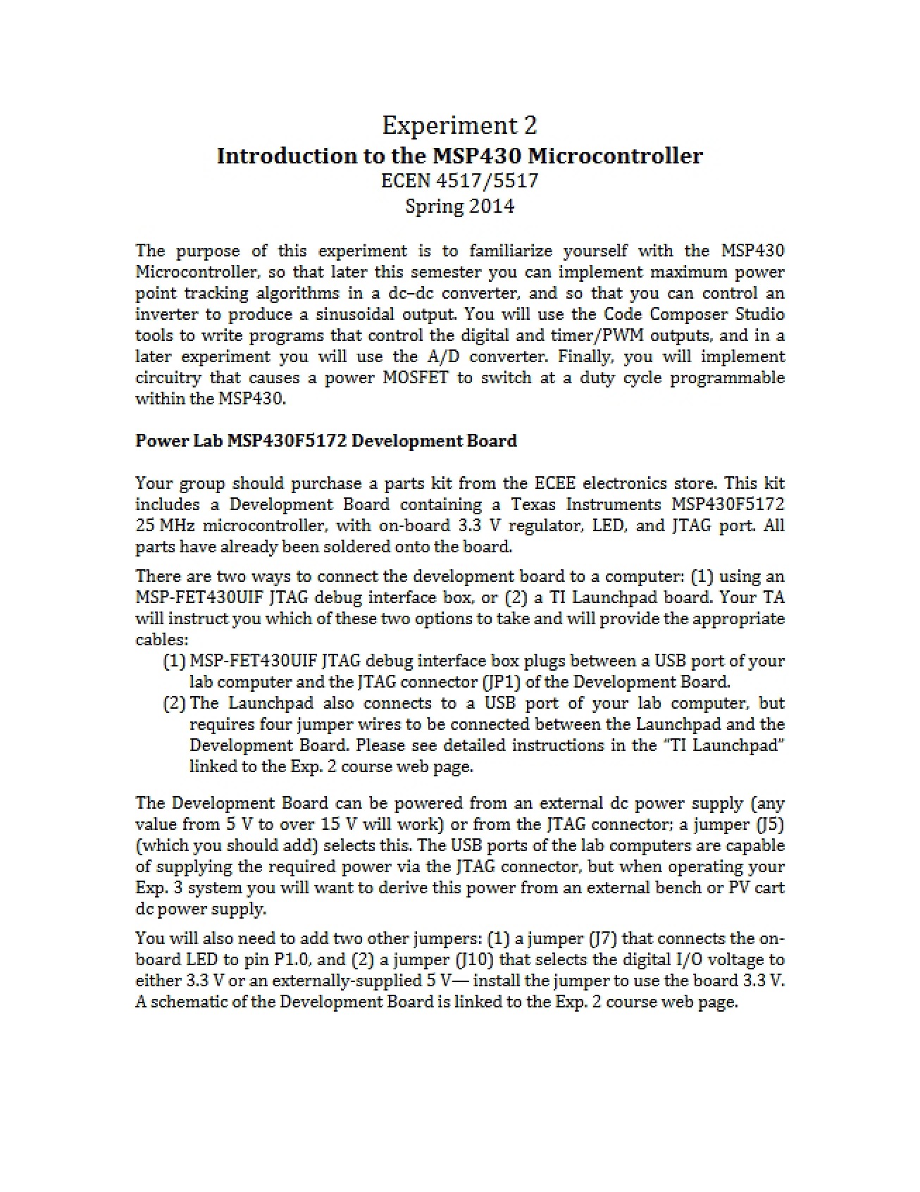 Introduction to the MSP430 Microcontroller