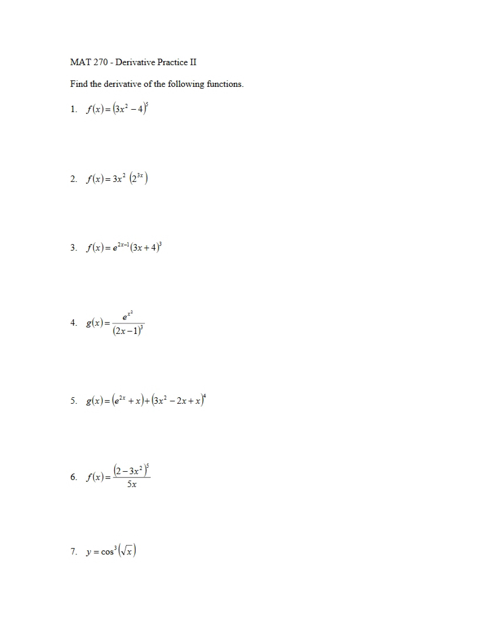 Second Derivative Practice Set