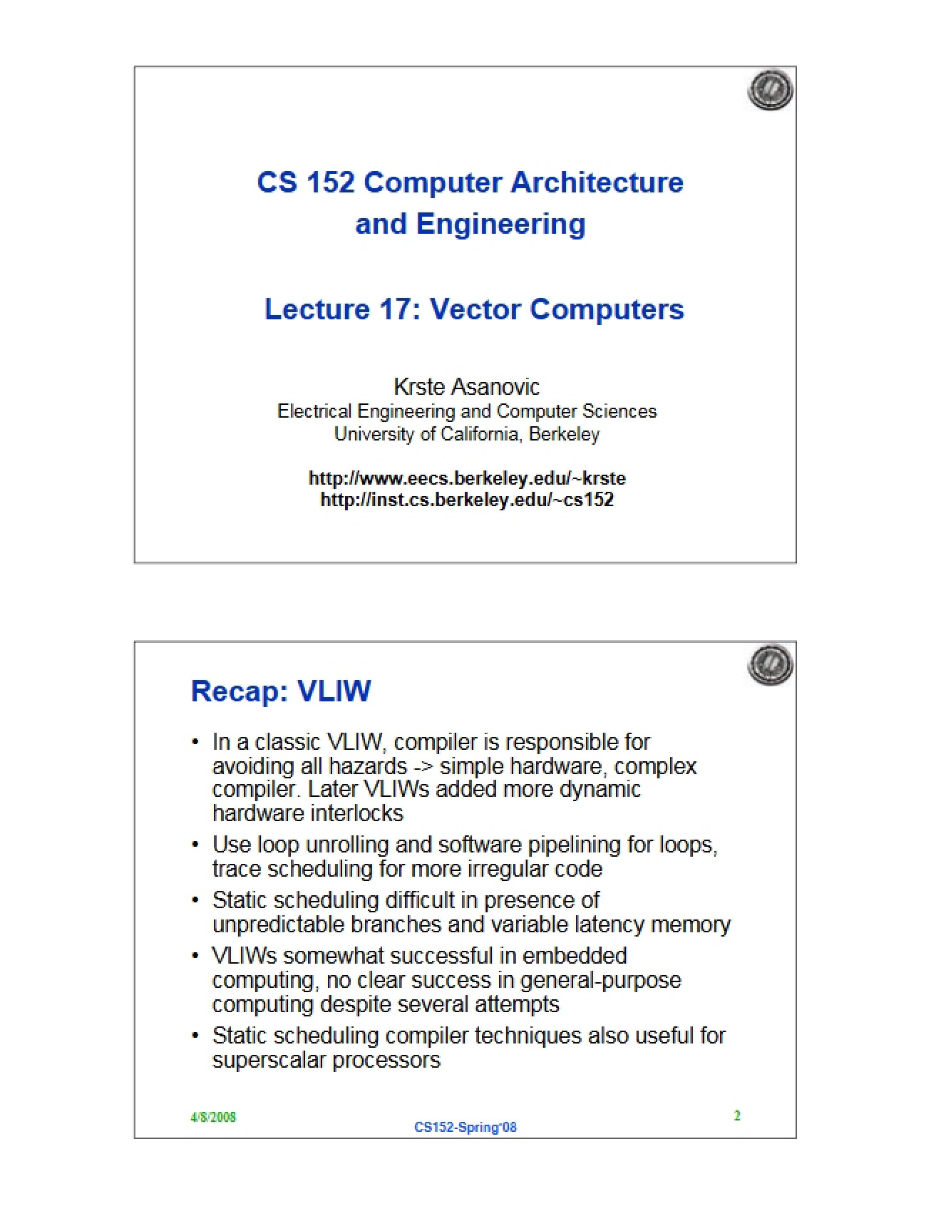 Computing with Vectors (Lecture 17)