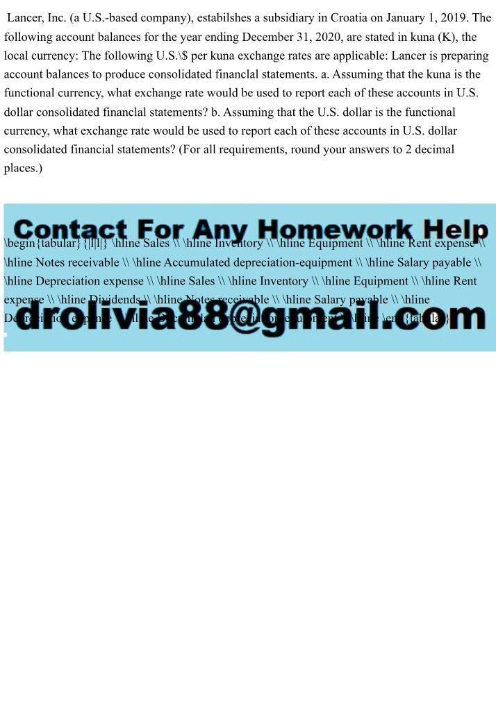Consolidated Financial Statements Exchange Rate Question for Lancer Inc