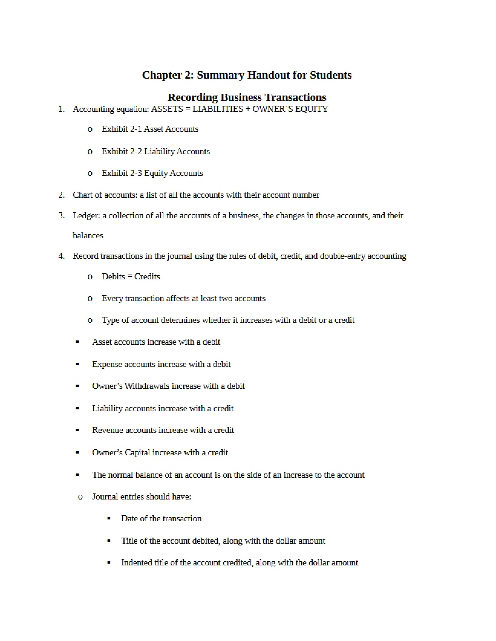 Student Handout for Chapter Two