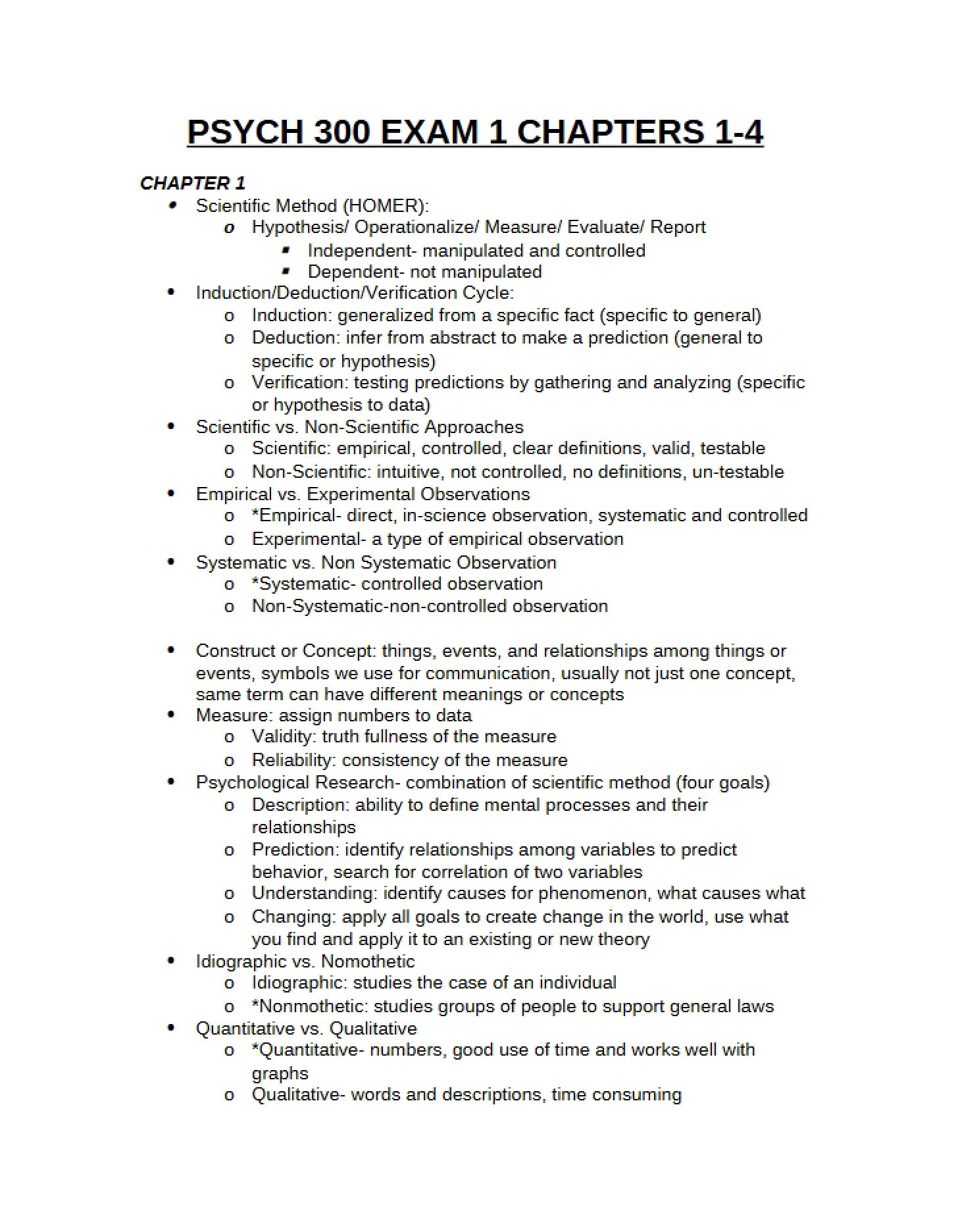 Chapters 1-4 First Exam Coverage