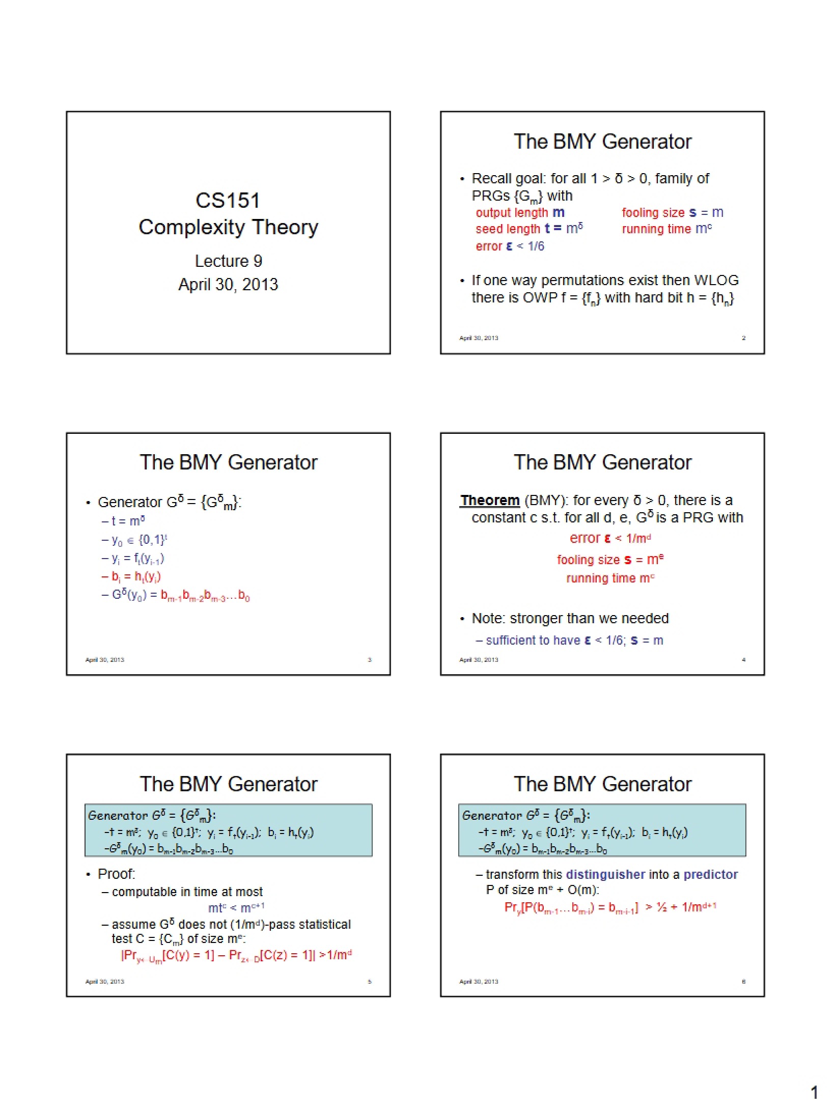 Complexity Theory Class Notes