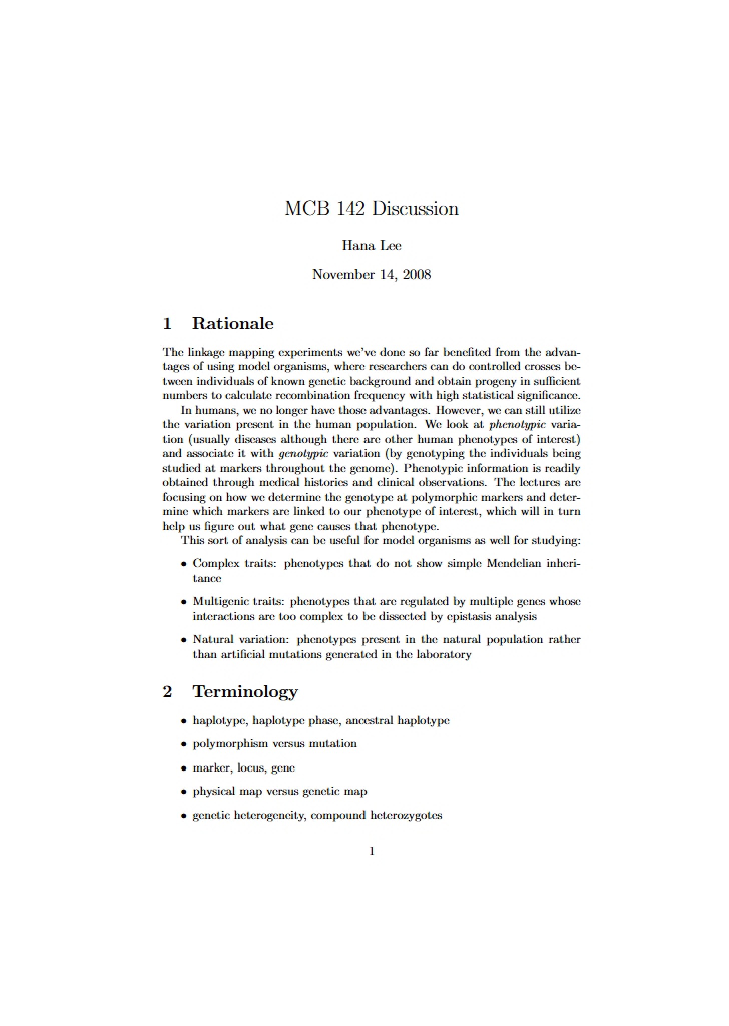 Discussion for MCB 142
