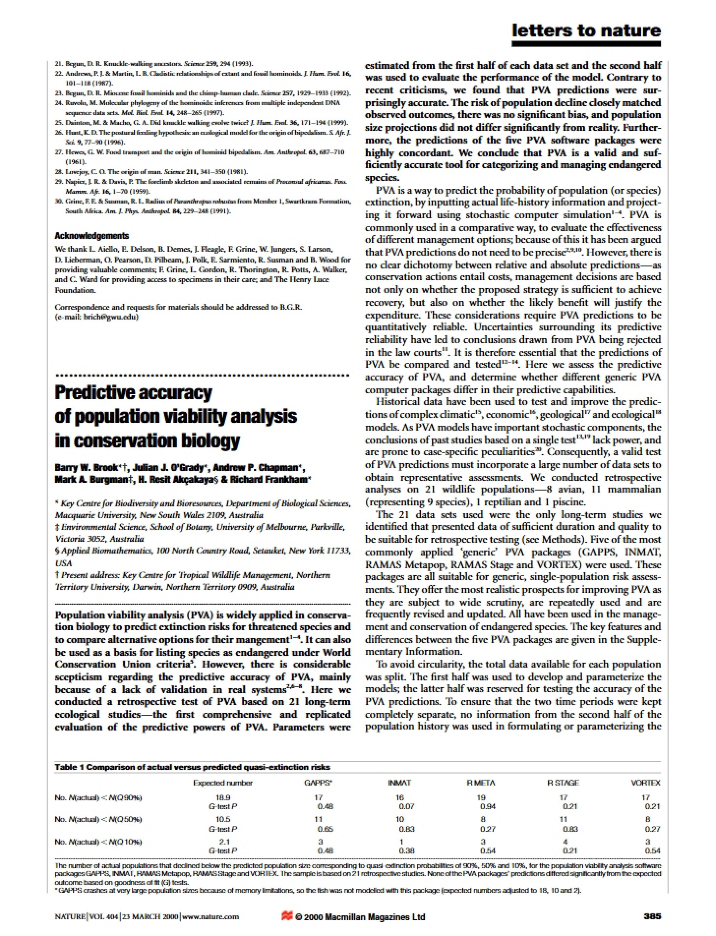 Conservation Biology Population Viability Analysis Accuracy