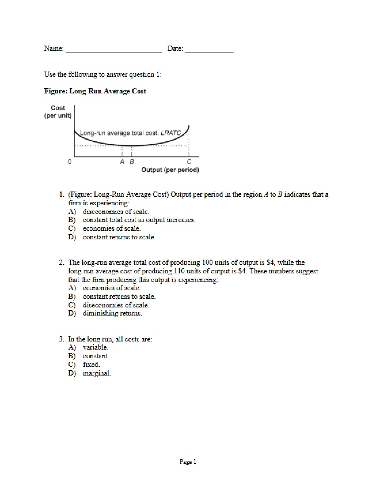 Exam Three (Versions C and D) with Answer Key