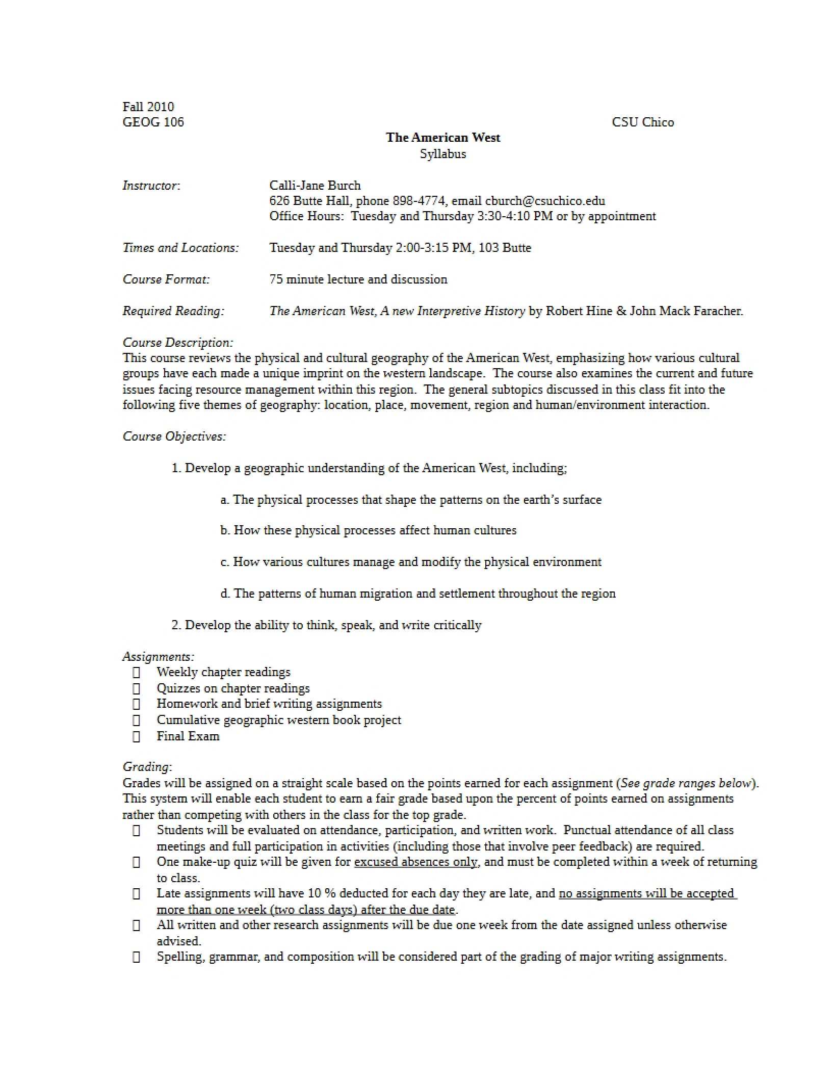 American West Syllabus