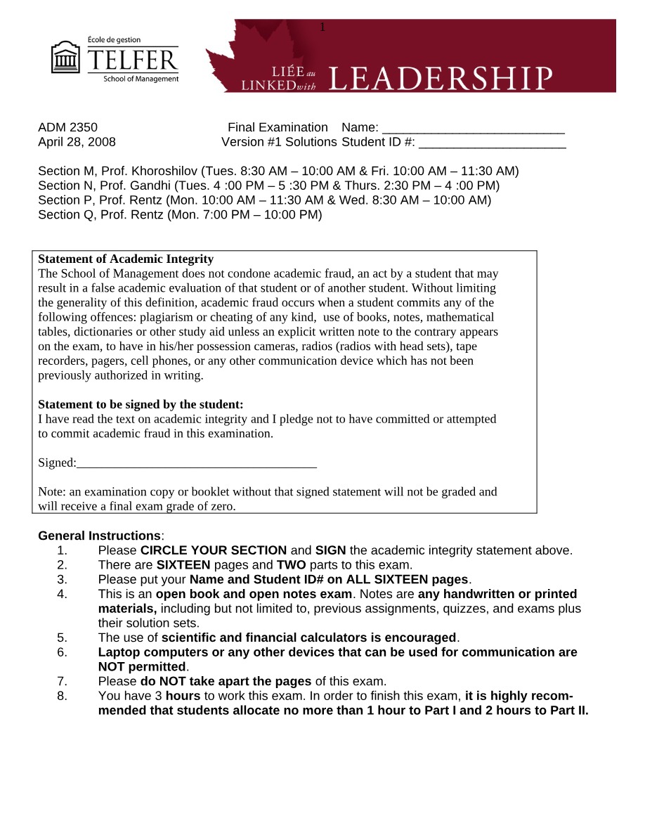 ADM 2350 Final Examination Solutions C