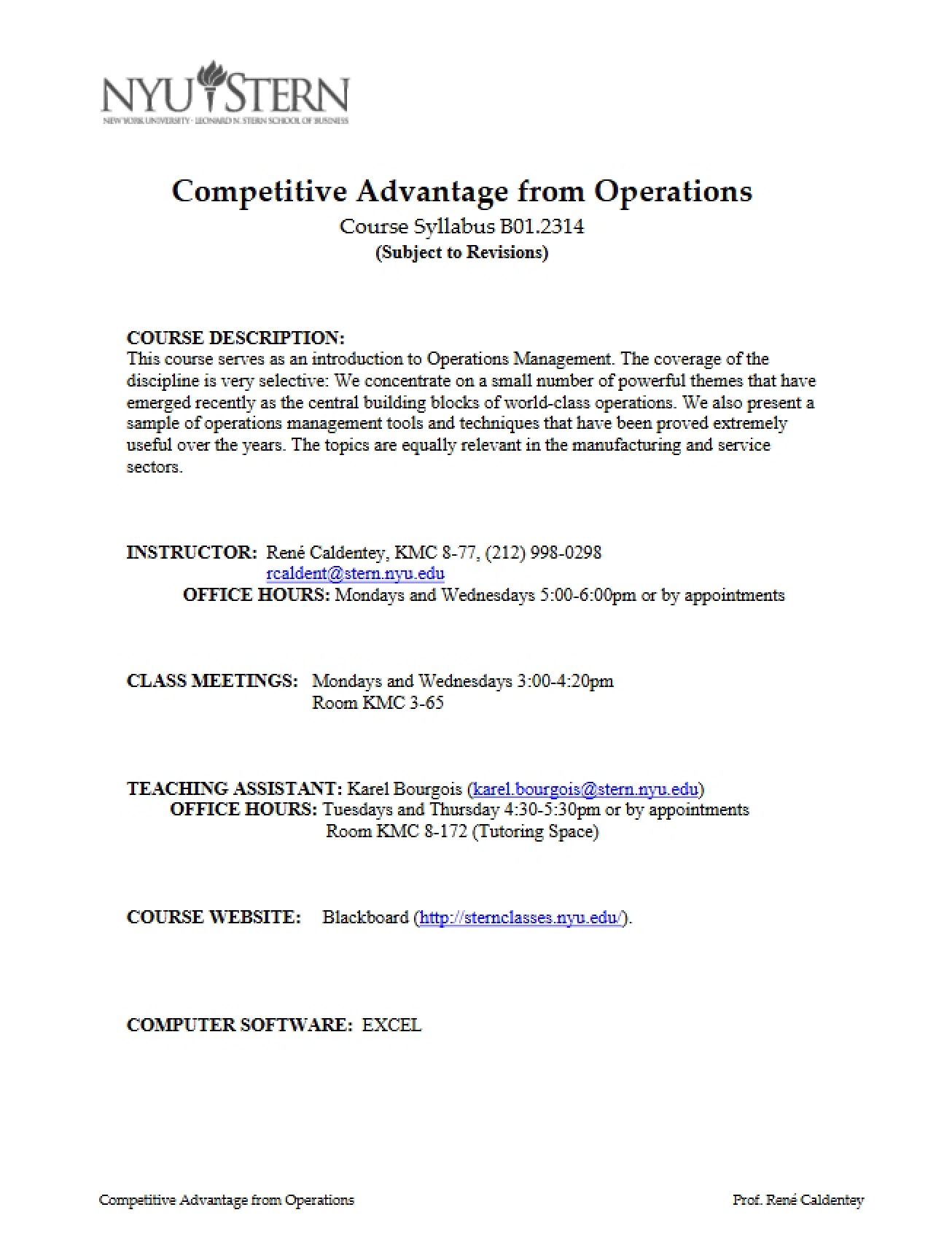 Operations Management Syllabus