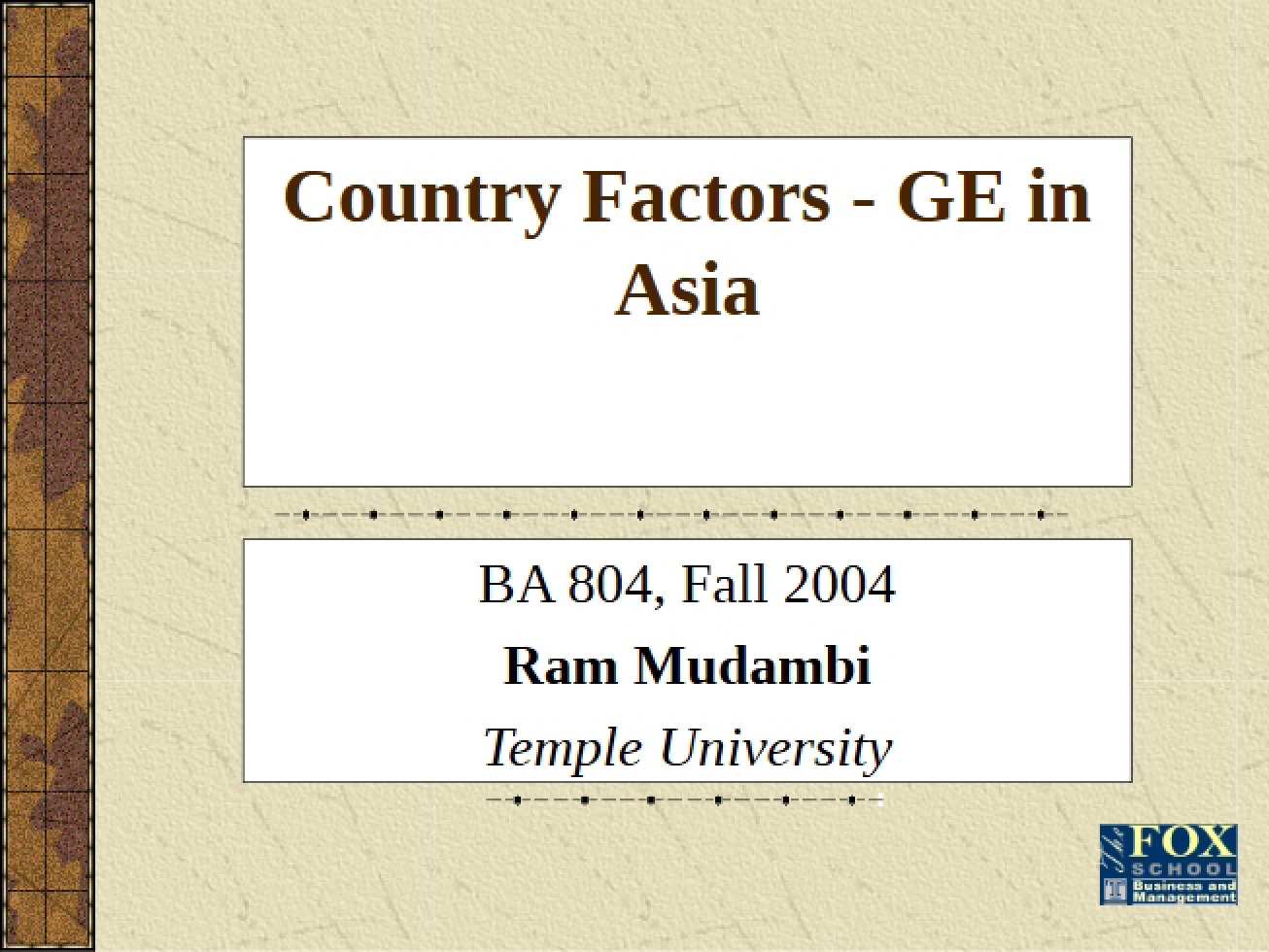 Case Study of GE in Asia Country Factors