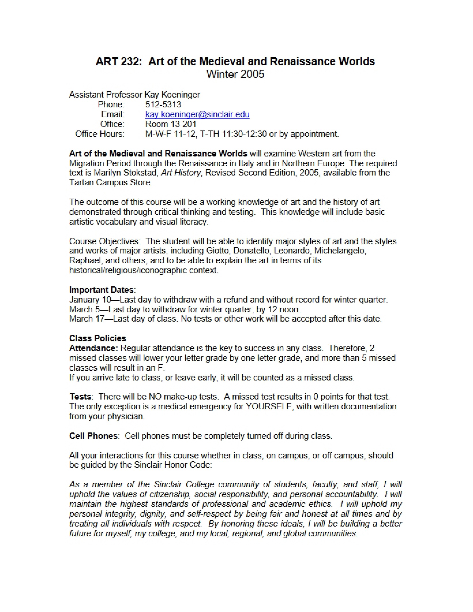 Medieval and Renaissance Art Syllabus