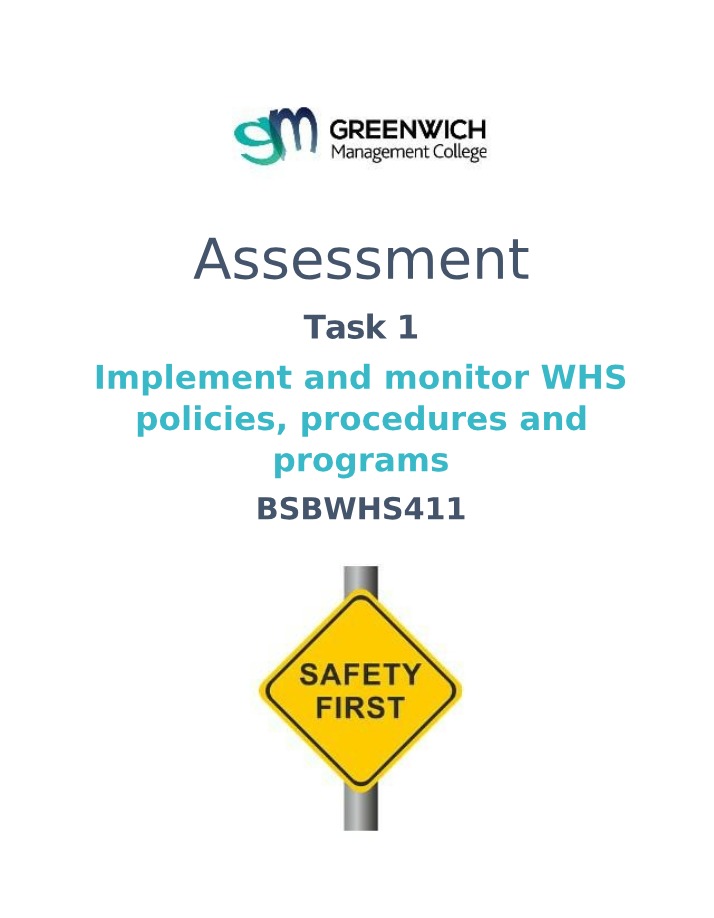 WHS Policies for Safety Programs