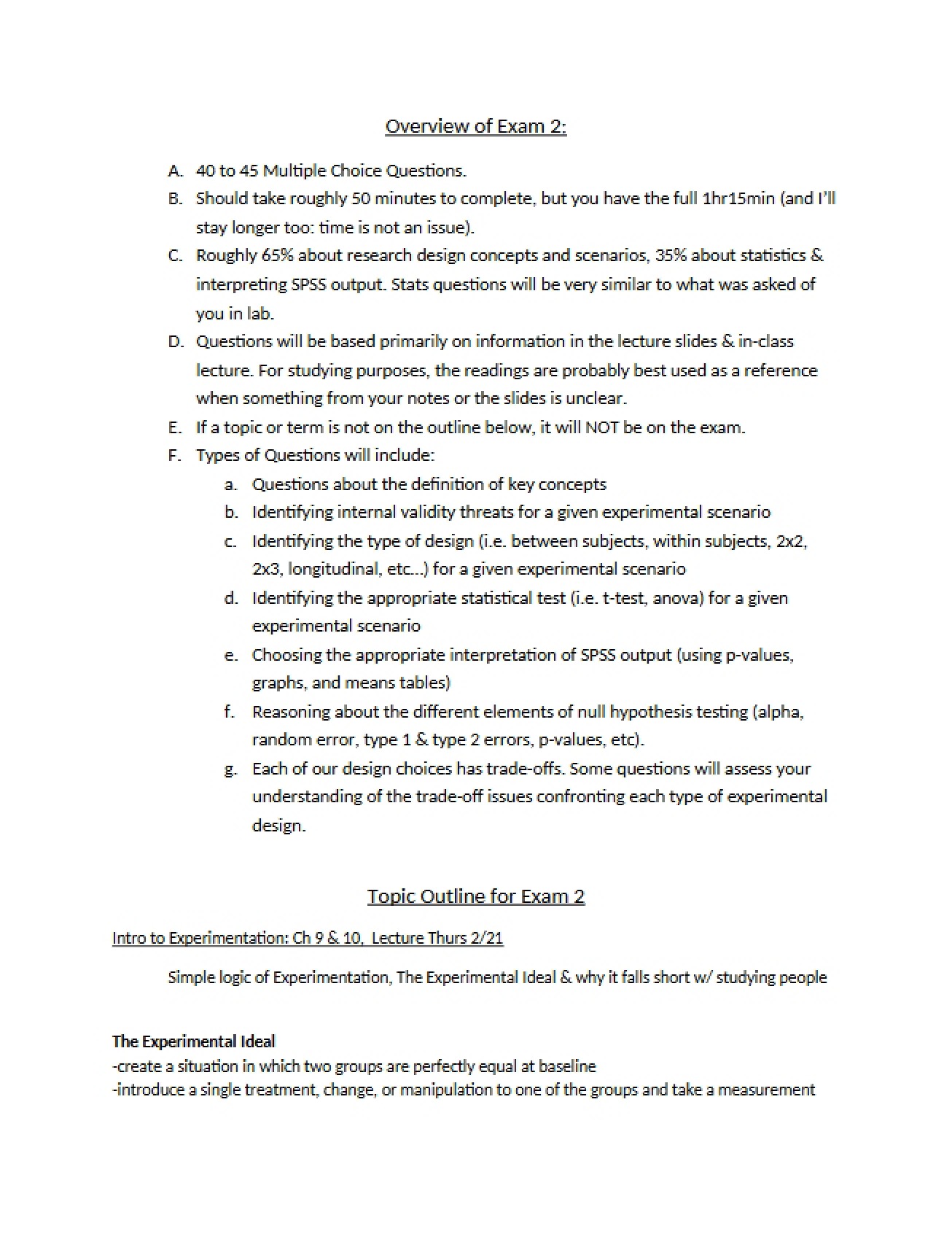 Exam Two Overview