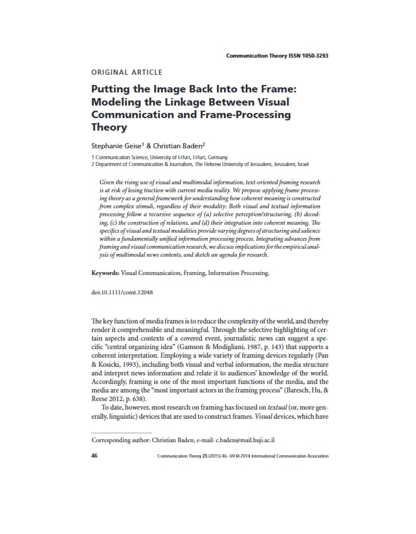 Modeling Linkage Between Visual Comm and Frame-Processing (Image in Frame)